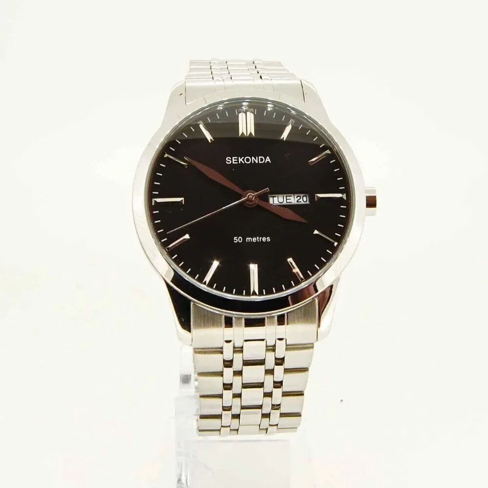 Sekonda Classic Mens Stainless Steel Black Dial Water Resistant Model 1665 Watch
